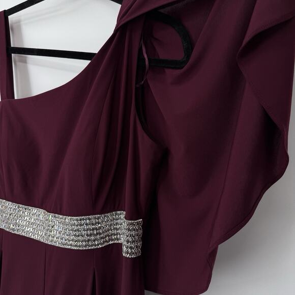 R&M Richards Sleeveless Jumpsuit size 14 Maroon Crystal Embellished Event - Picture 5 of 11